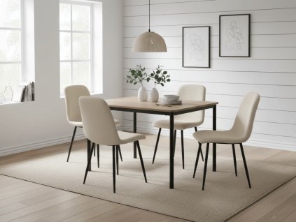 Jídelní stůl CITY dub artisan a 4 židle RIFT krémové s černými nohami