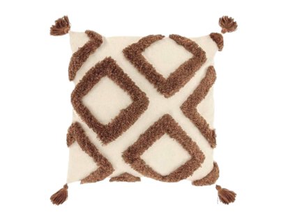 Dekorační polštářek CRUZ 45x45 cm v hnědé barvě s třásněmi