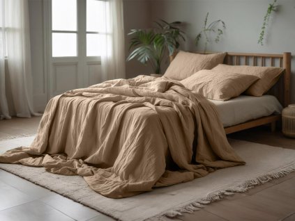 Elegantní mušelínové povlečení PURELY světle hnědé do moderní ložnice