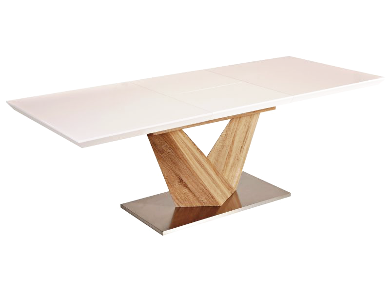 Étkezőasztal, fehér/lakk/tölgy, alaras 160 (220) x90