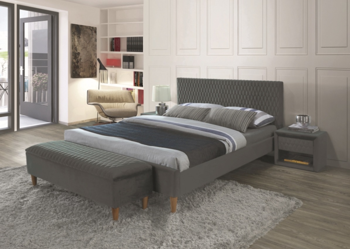 Kárpitozott ágy azurro velvet 160 x 200 cm szürke