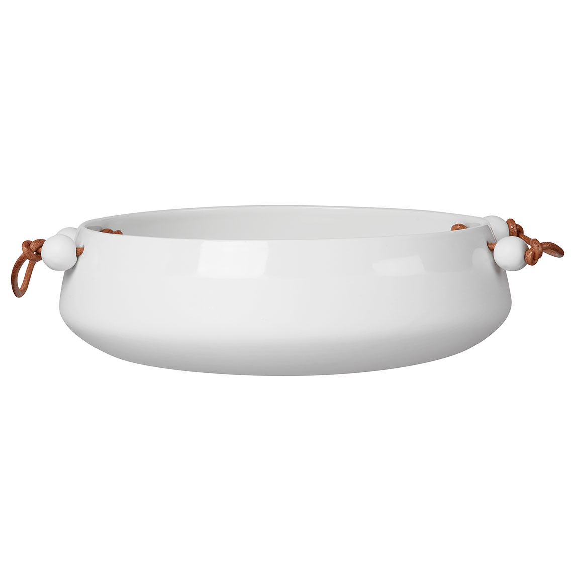 Räder Fehér porcelán tál bőr fogantyúval