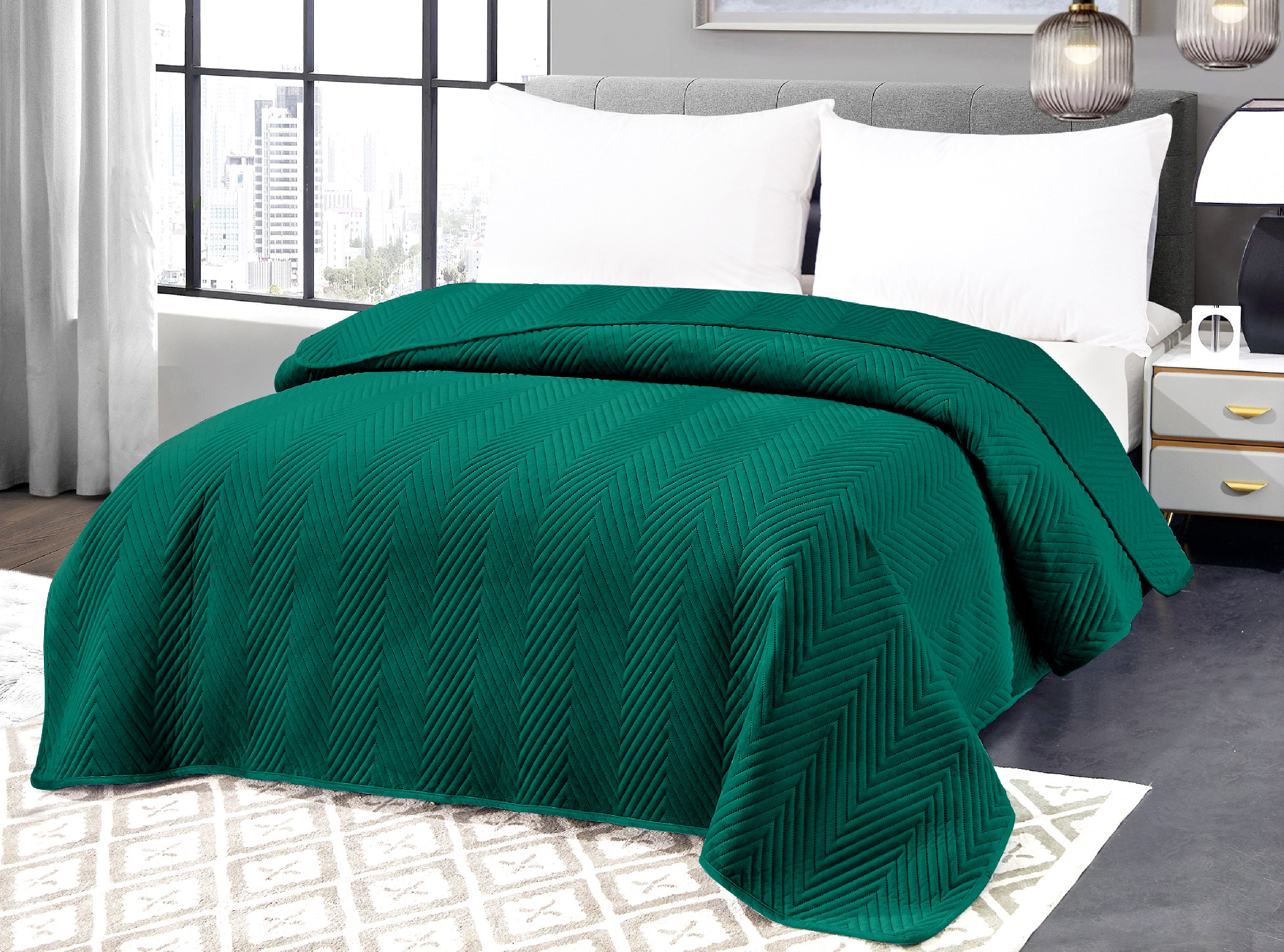 ARROW VELVET zöld bársony ágytakaró mintával Méret: 200 x 220 cm akciós termékkép 1