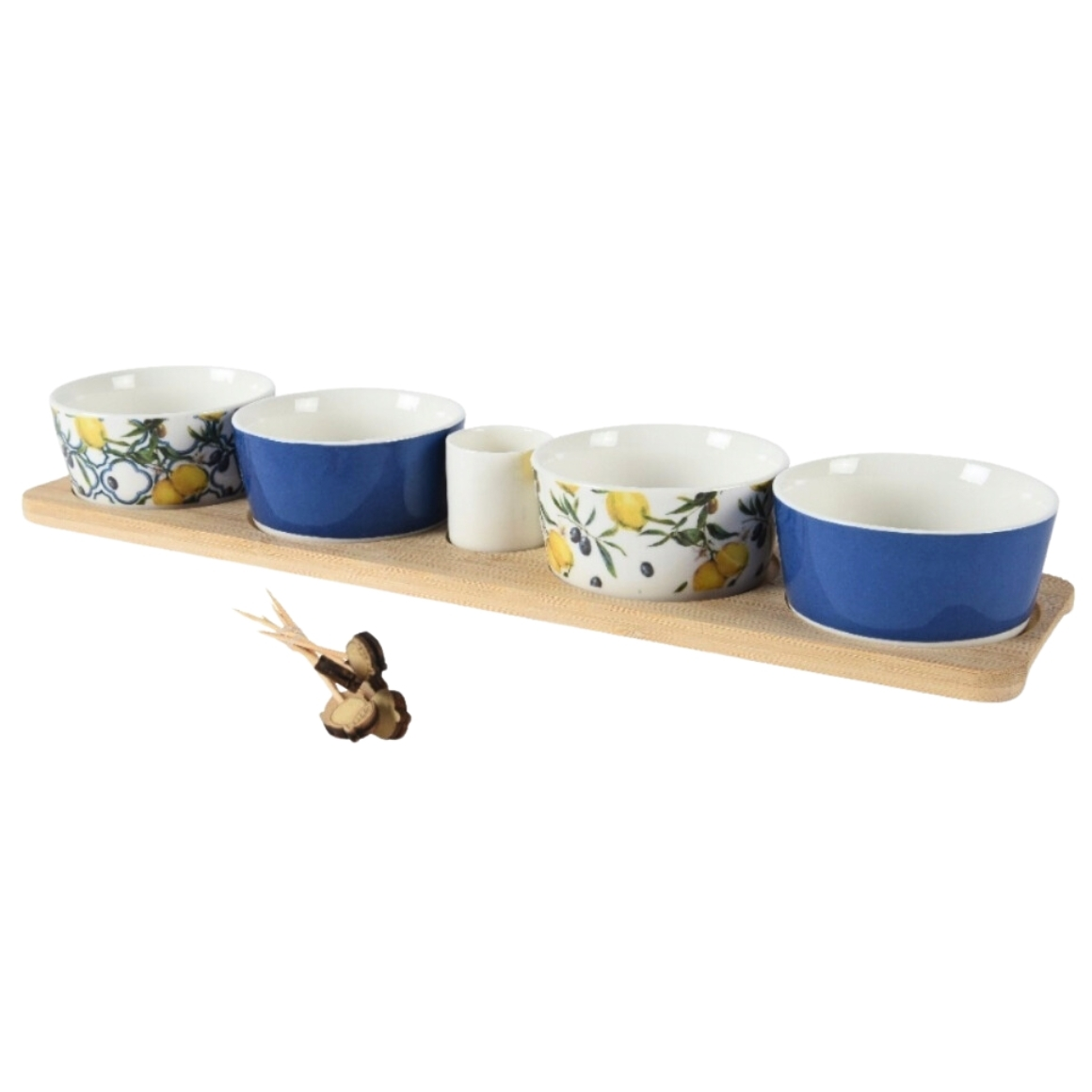 Porcelán tapas tálalókészlet fa tálcán akciós termékkép 1