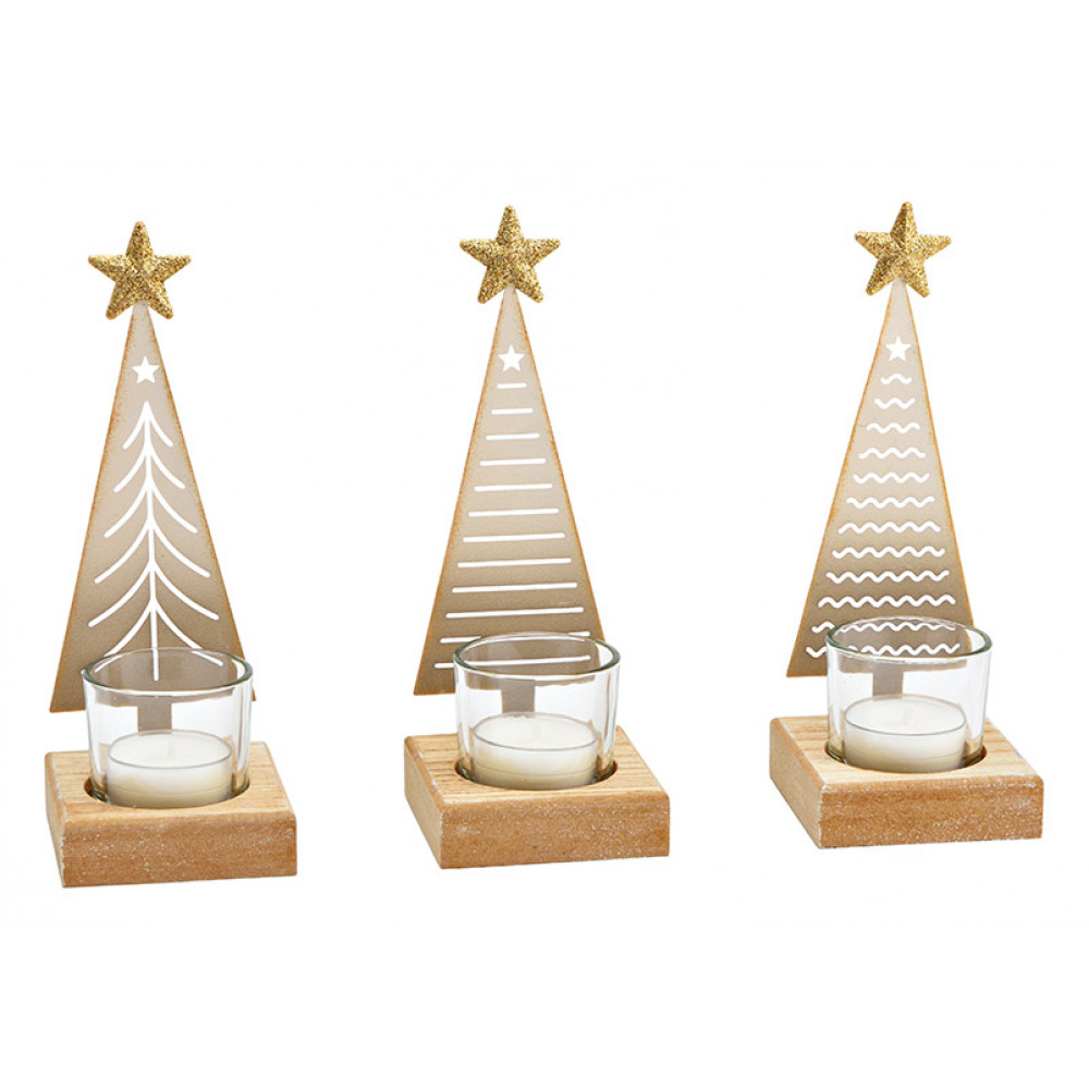 Karácsonyi fém gyertyatartó CHRISTMAS TREE 18 cm arany akciós termékkép 1