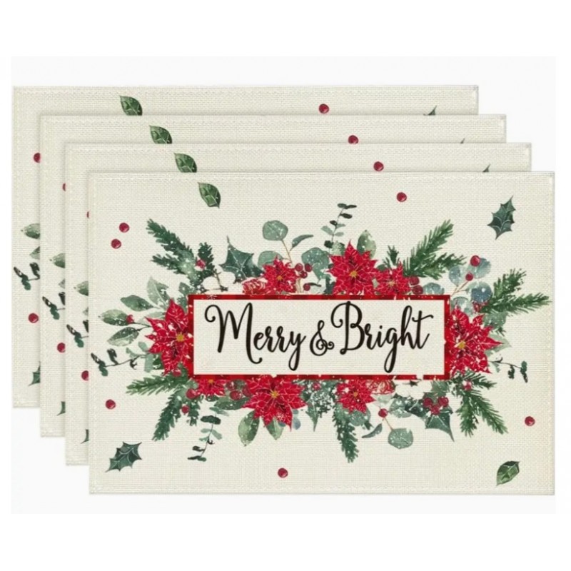Karácsonyi asztali alátét MERRY & BRIGHT 30x45 cm, krémszínű