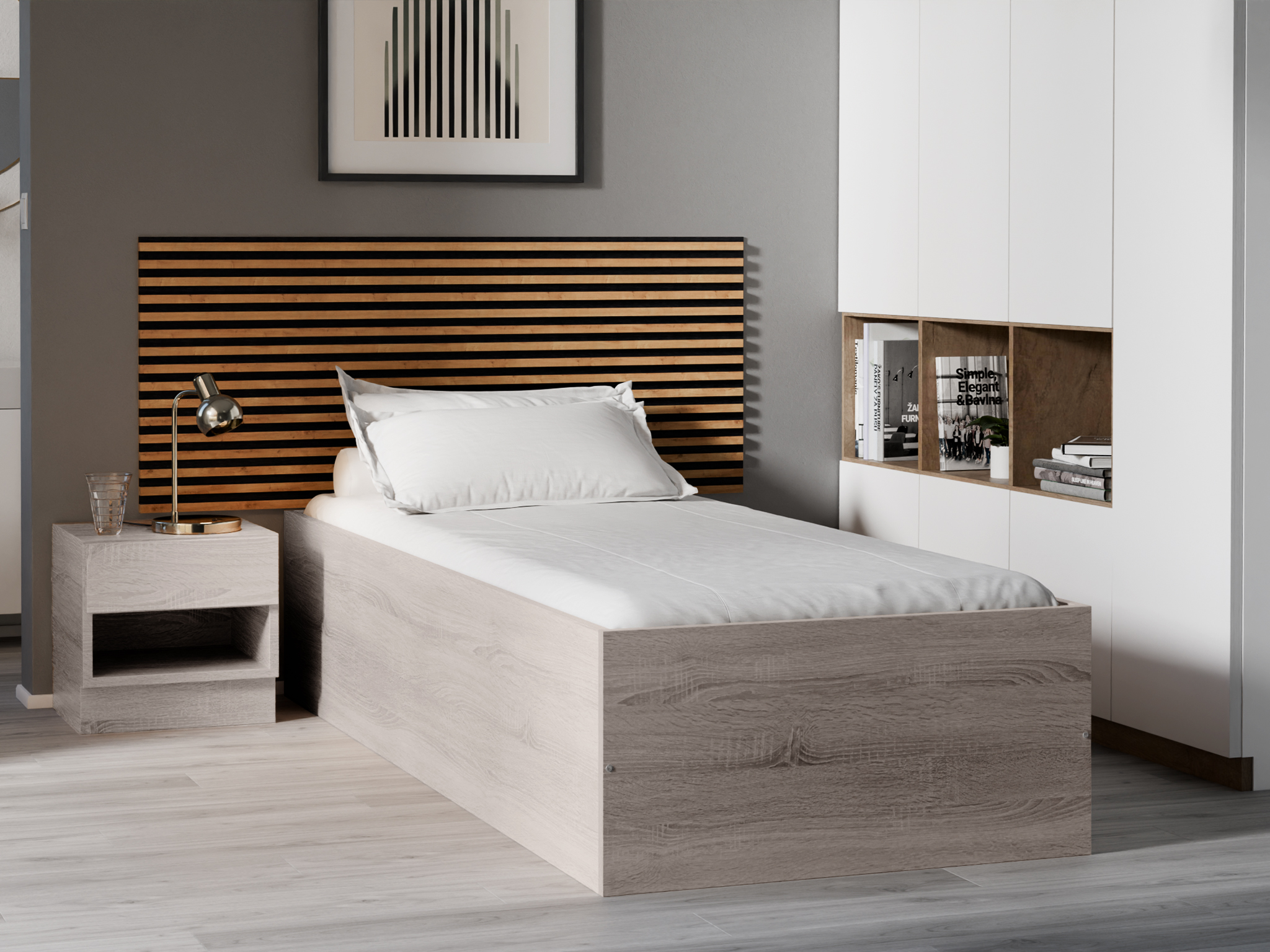 BELLA ágy 90x200 cm, szarvasgomba tölgy Matrac: Somnia matrac 18 cm, Ágyrács: Ágyrács nélkül akciós termékkép 1