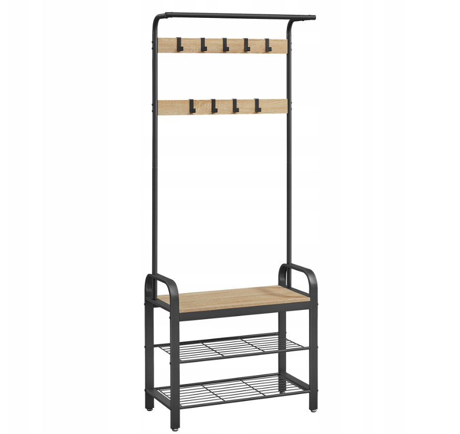 PURE 183 cm fém előszobai fal, fekete/sonoma tölgy