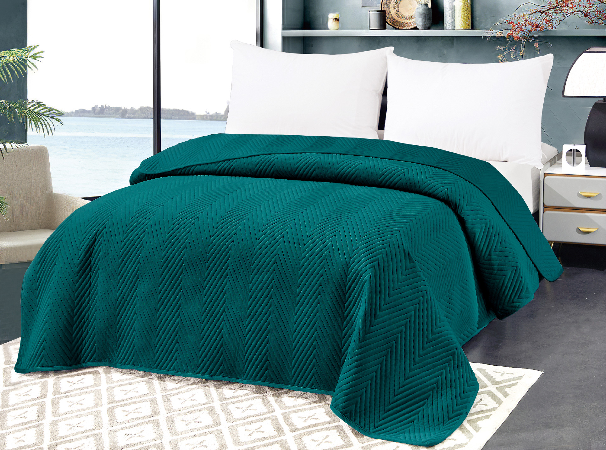 Türkizkék mintás ARROW VELVET selyemágytakaró Méret: 170 x 210 cm akciós termékkép 1