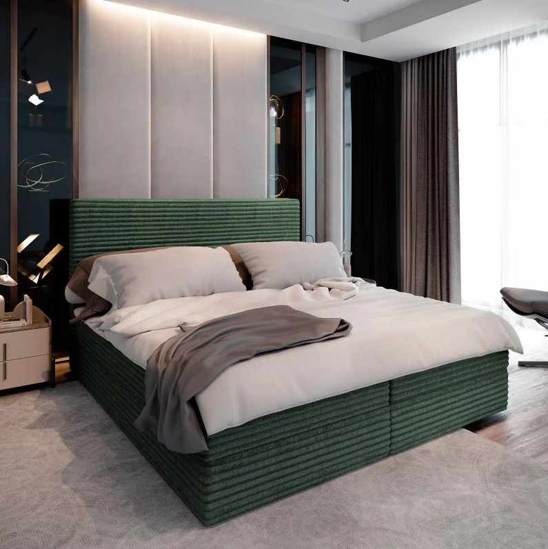 Kárpitozott boxspring ágy ISPIRA 160x200 cm zöld Matrac: Bonell rugós matrac