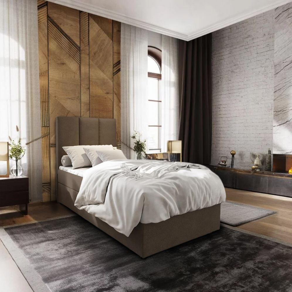 Kárpitozott boxspring ágy MERALIS 80x200 cm barna Matrac: Bonell rugós matrac akciós termékkép 1