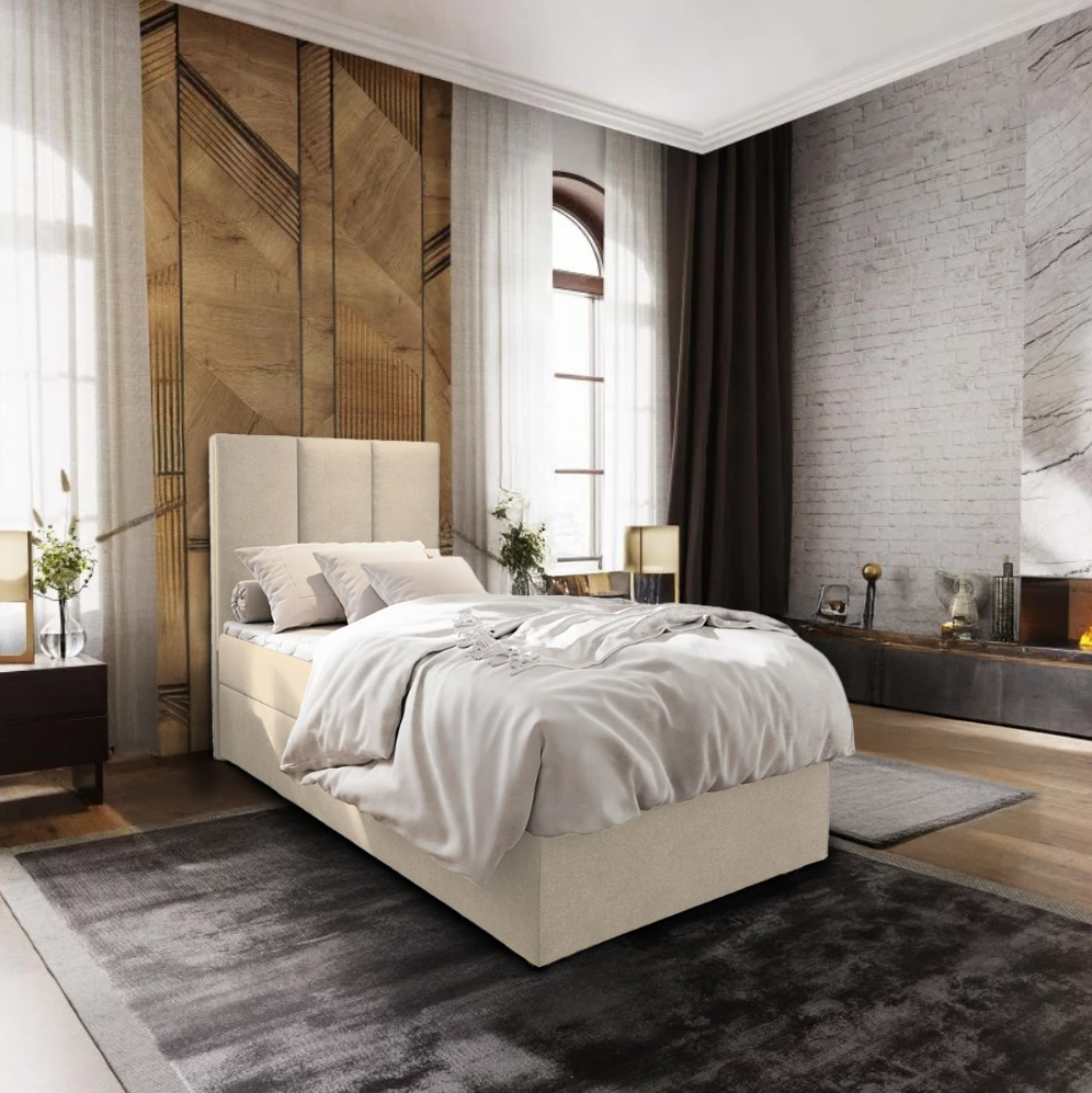 Kárpitozott boxspring ágy MERALIS 90x200 cm bézs Matrac: Bonell rugós matrac akciós termékkép 1