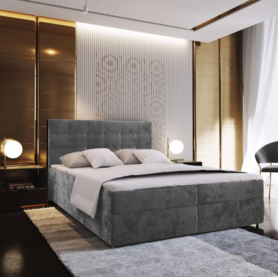 Kárpitozott boxspring ágy GLORIEN VELVET 140x200 cm szürke Matrac: Bonell rugós matrac akciós termékkép 1