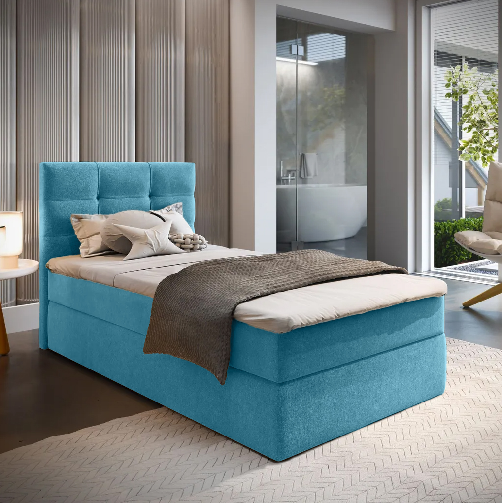 Kárpitozott boxspring ágy GLORIEN VELVET 80x200 cm kék Matrac: Bonell rugós matrac
