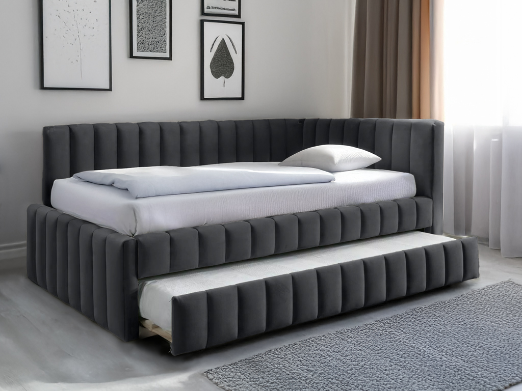 Kárpitozott COMFINO VELVET ágy pótággyal 120x200 cm sötét szürke