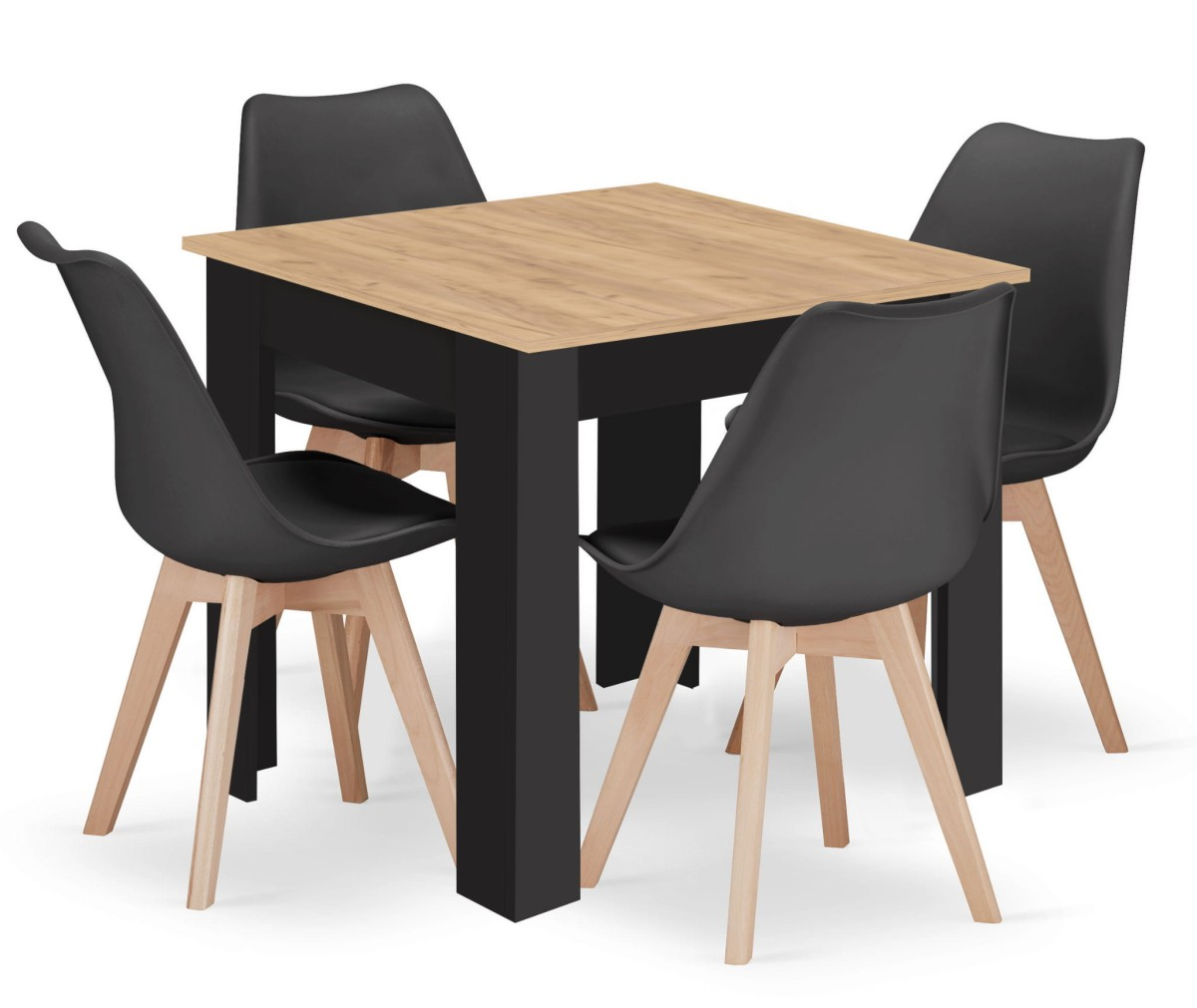 Fekete étkező szett 1 + 4, MADO ARTISAN asztal 80x80 + BALI MARK szék fekete akciós termékkép 1