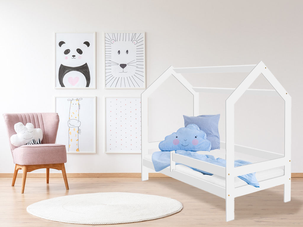 Gyerekágy HÁZIKÓ D3 fehér 80 x 160 cm Matrac: EASYSOFT 8 cm matraccal, Ágyrács: Lamellás ágyráccsal, Ágy alatti tárolódoboz: Tárolódoboz nélkül akciós termékkép 1