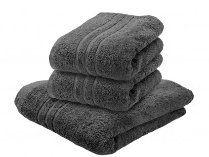 Prosop de corp Confort gri închis cu bordură modernă, 70 x 140 cm, 100% bumbac