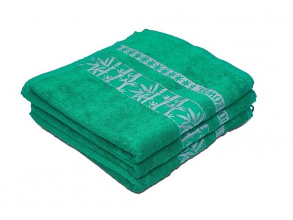 Prosop de baie BAMBOO verde 70 x 140 cm, cu bordură decorativă, 70% fibră de bambus și 30% bumbac