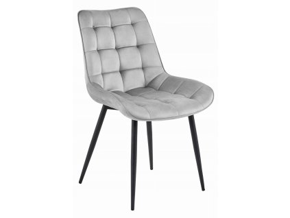 Světle šedá sametová židle BERA s černými nohami, elegantní design