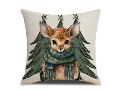 Vánoční povlak na polštář FAWN WITH TREES 45x45 cm, krémová elegance