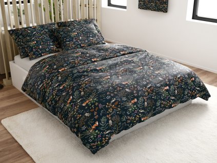 Pohádkové povlečení mikroplyš LIŠKA A ZAJÍC tmavě zelené do ložnice