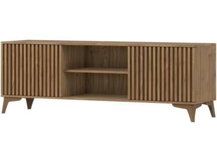 TV stolek ENTSIAN 150 x 40 cm, dub artisan, dvě skříňky, otevřená police, moderní design, výška 52 cm, do obývacího pokoje.