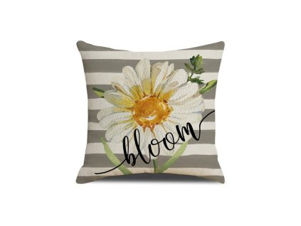 Povlak na polštář BLOOM 45x45 cm, proužkovaný design, motiv kopretiny, zip pro snadnou údržbu, svěží doplněk interiéru.