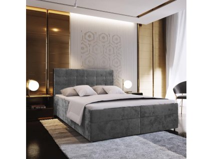 Stylová čalouněná postel boxspring GLORIEN VELVET 180x200 cm šedá