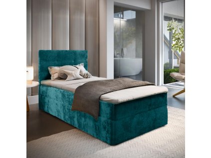 Luxusní boxspring postel GLORIEN VELVET 90x200 cm v tyrkysové barvě