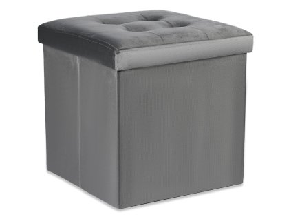 Šedý skládací taburet ZAREX VELVET L s úložným prostorem