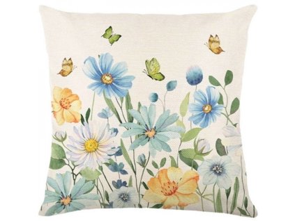 Lněný povlak FLOSPRING 45x45 cm krémový s květinami