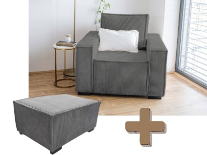 Elegantní křeslo a taburet v tmavě šedé barvě pro stylový a pohodlný interiér
