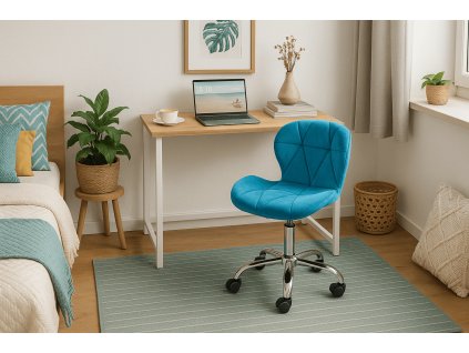 Set pentru birou – birou pliabil ZARIMO 80×40 cm alb + scaun de birou AVOLA VELVET albastru