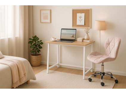 Set pentru birou – birou pliabil ZARIMO 80×40 cm alb + scaun de birou AVOLA VELVET roz