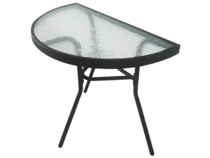 Půlkruhový zahradní stůl PREXO 70x40 cm černý se skleněnou deskou