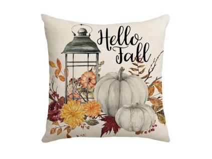 Povlak na polštář PUMPKIN TIME 45x45 cm béžový s dýněmi a podzimním motivem
