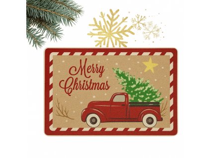 Vánoční rohožka HOLIDAY RIDE 60x90 cm s červeným autem