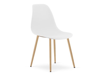 Moderní Bílá židle OSAKA s kovovými nohami v dekoru dřeva