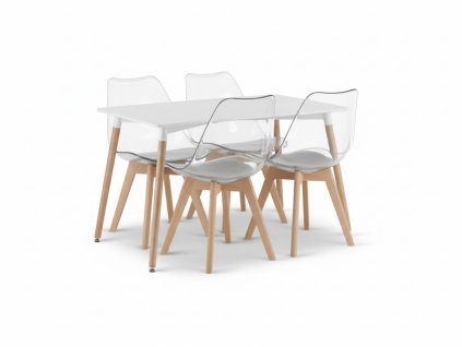 Designový jídelní set ADRIA + transparentní židle BALI MARK s bukem