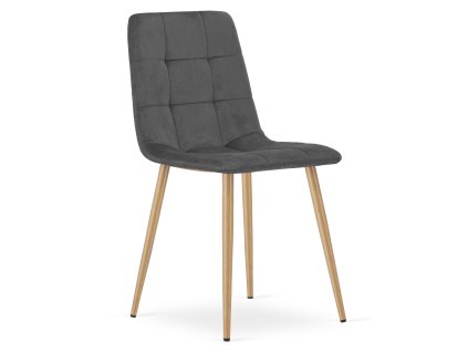 Tmavě šedá sametová židle KARA s dřevěnými nohami