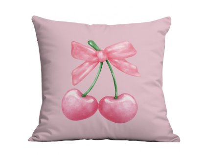 Růžový povlak na polštář CHERRIES 45x45 cm s třešněmi