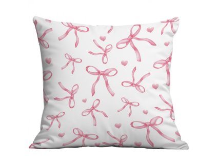 Bílý povlak na polštář PINKABELLE 45x45 cm s růžovými mašlemi