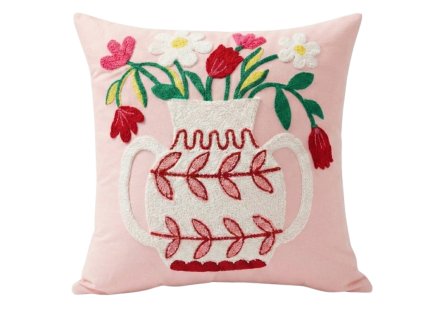 Povlak na polštář VASELLA 45x45 cm s vyšívanou vázou