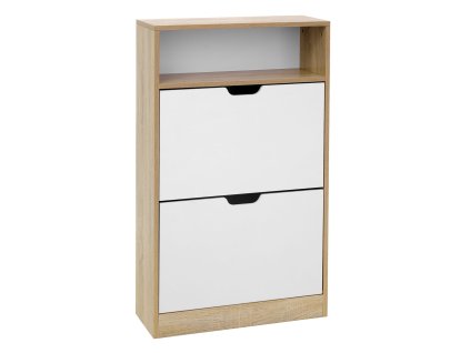 Výklopný botník BOCO, 2 police, dekor dub a bílá – praktický úložný prostor do předsíně