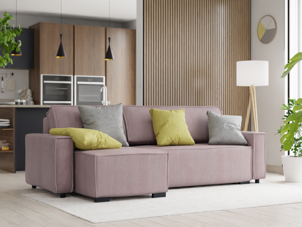 Canapea extensibila cu colt bilateral Culoare Roz Deschis SMART