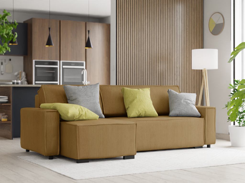Canapea extensibila cu colt bilateral Culoare Mustar SMART