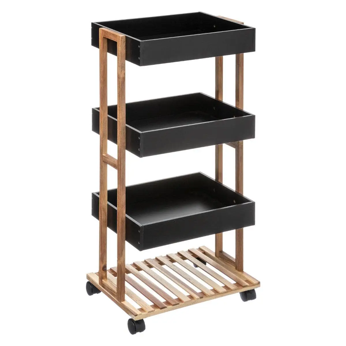 Raft pe roti cu 4 polite Culoare negru NATUREO