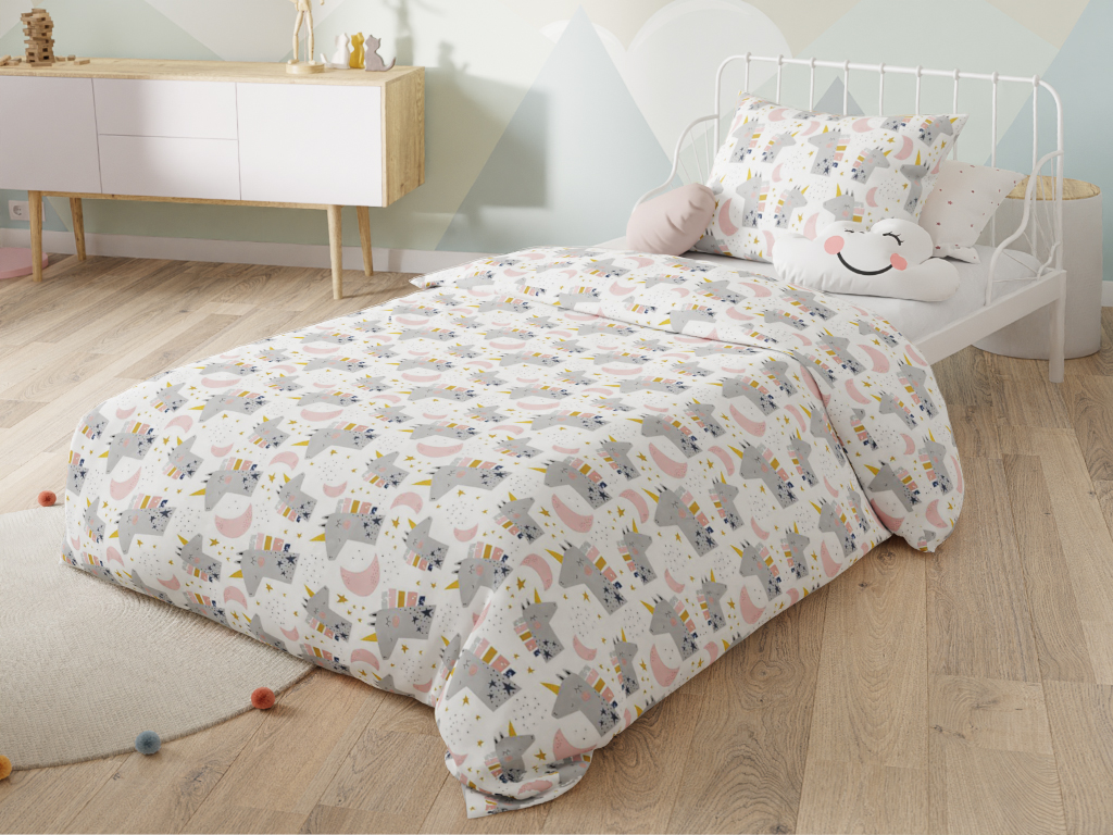 Lenjerie de pat pentru patut copii din bumbac Culoare alb UNICORN AND THE MOON