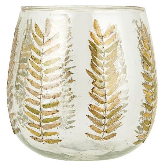 IB Laursen Sfesnic din sticla cu decor din alama LEAVES